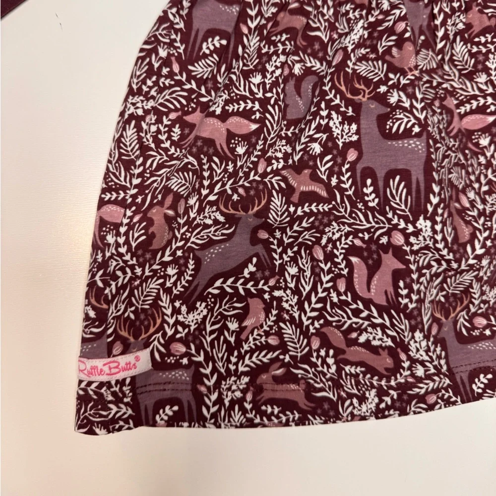 Ruffle Butts‎ Girls Dress 6-12 months deer antler earth woodland burgundy cotton